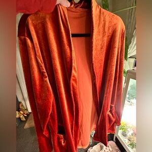 Burnt orange velvet blazer open cardigan type, lightweight, stretchy, cute!